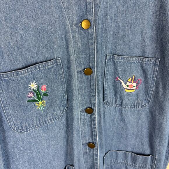 PBJ Sport Vtg Garden Floral Embroidered Collared Button Up Jean Chore Coat Sz XL - Picture 4 of 6